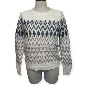 Ann Taylor LOFT Crewneck Brushed Fair  Isle Sweater Size Medium Whisper White M